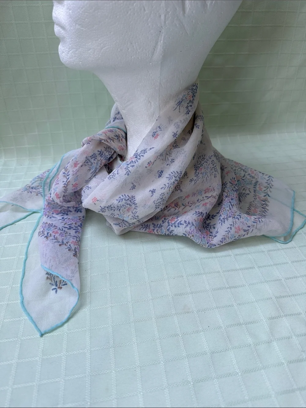 Vintage Boggia Bruno Lightweight Floral Silk Scarf - White with Blue & Pink